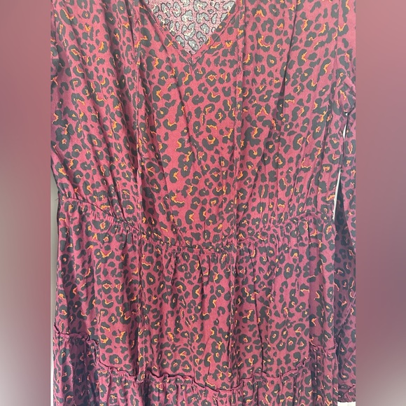 NWOT Burgundy Brown & Black Animal Leopard Pattern Tiered Dress, Long Sleeve -XL - Picture 7 of 9